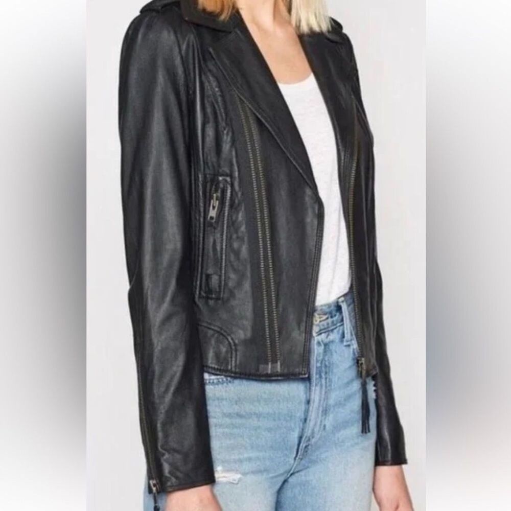 JOIE Ailey Black Lamb Leather Skin Moto Jacket Size Small - Picture 3 of 16